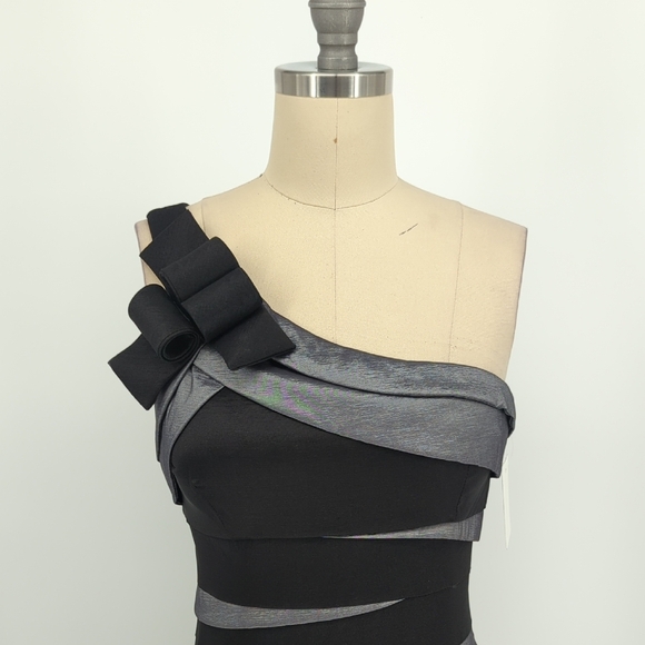 01590 Cache One Shoulder Mermaid Dress Black size 4 evening formal vintage - Picture 3 of 8